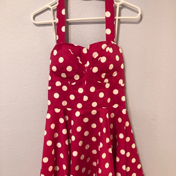 Unique Vintage Dresses & Skirts - Bright Pink Polka Dot Vintage Inspired Dress